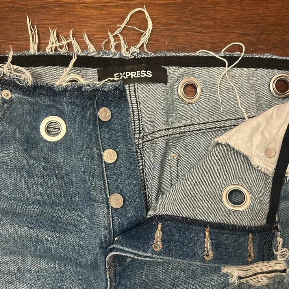 Express Frayed Hem Blue Jeans